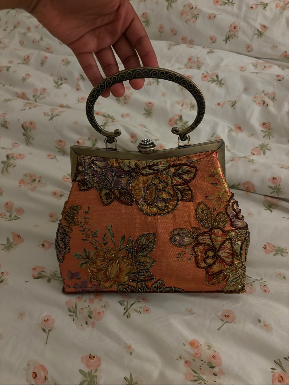 Antique Vintage Purse With Embroidered Floral Details